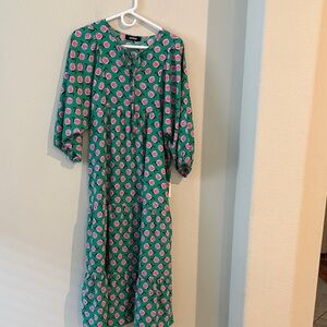 Chic Green and Pink Floral Midi Dress